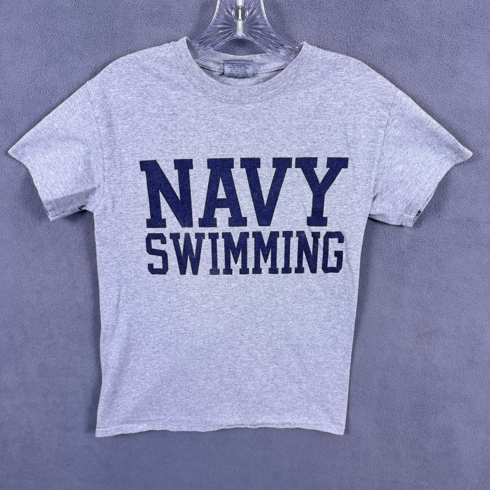VTG MV Sport Navy Swimming T Shirt Mens Small Gray Athletic Short Sleeve Graphic